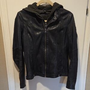 Mauritius Hooded Black Leather Jacket L 10